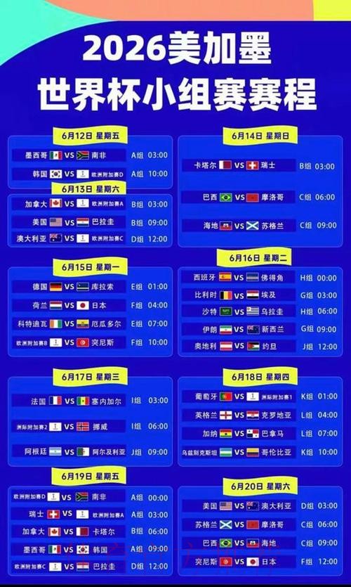 2026美加墨世界杯赛程完整版